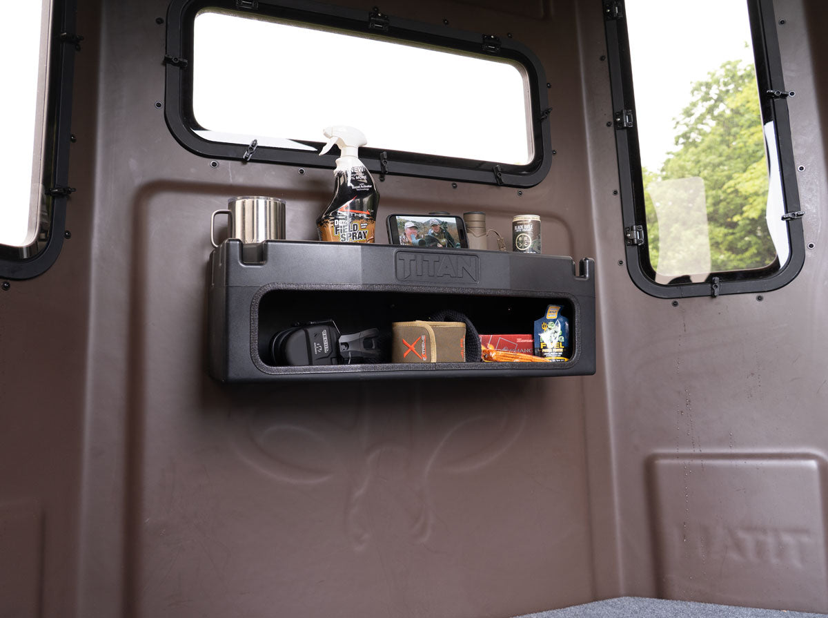 Titan Gear Box loaded up with various gear one might want in a hunting blind