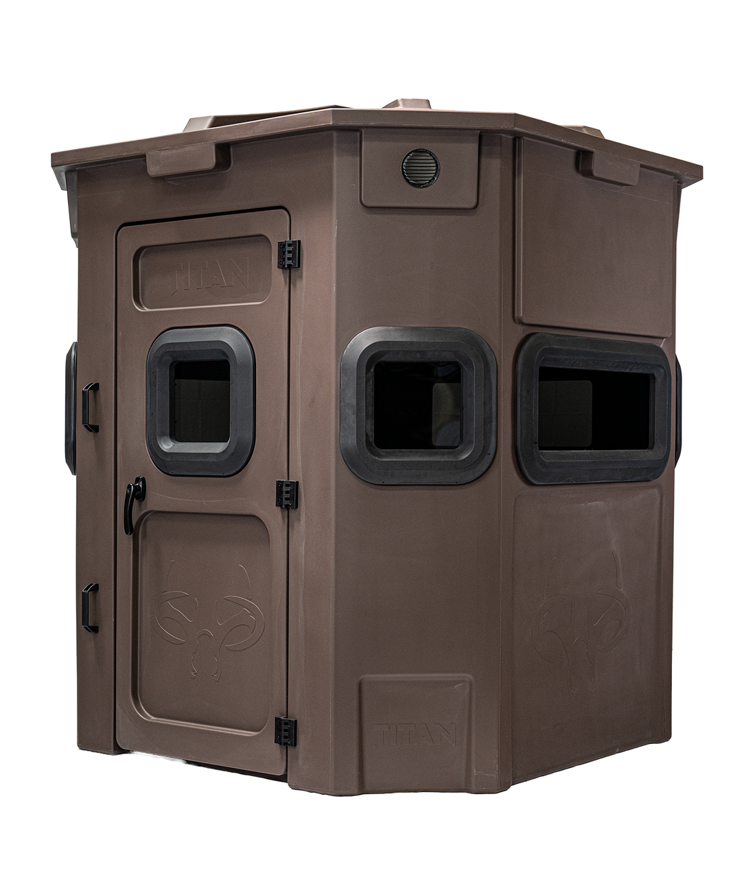 Titan Pro Rifle Blind in tree-trunk brown, front view, ground level