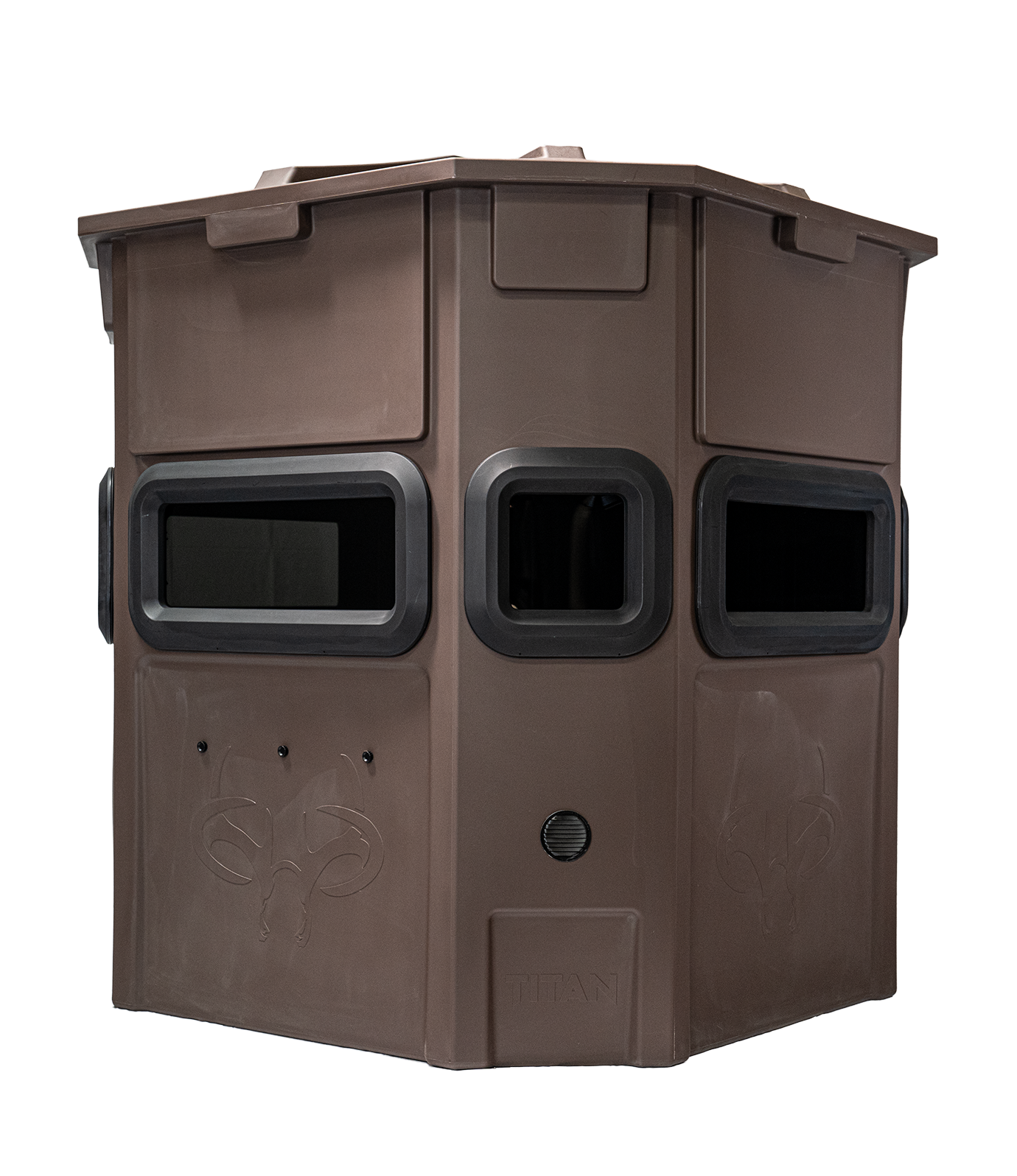 Titan Pro Rifle Blind in tree-trunk brown, rear view, ground level