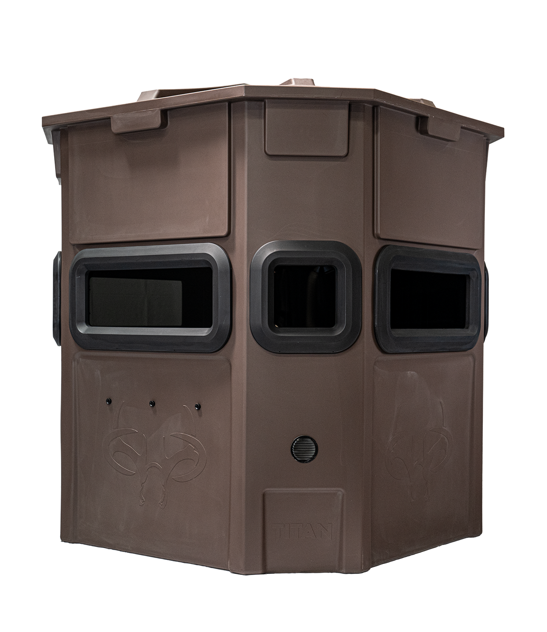 Titan Pro Rifle Blind in tree-trunk brown, rear view, ground level