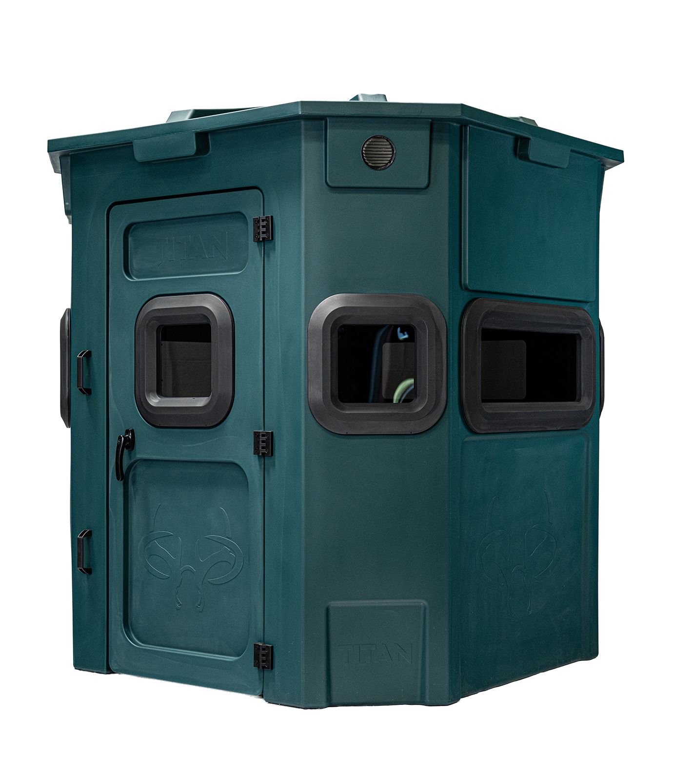 Titan Pro Rifle Blind in forest green, front view, ground level