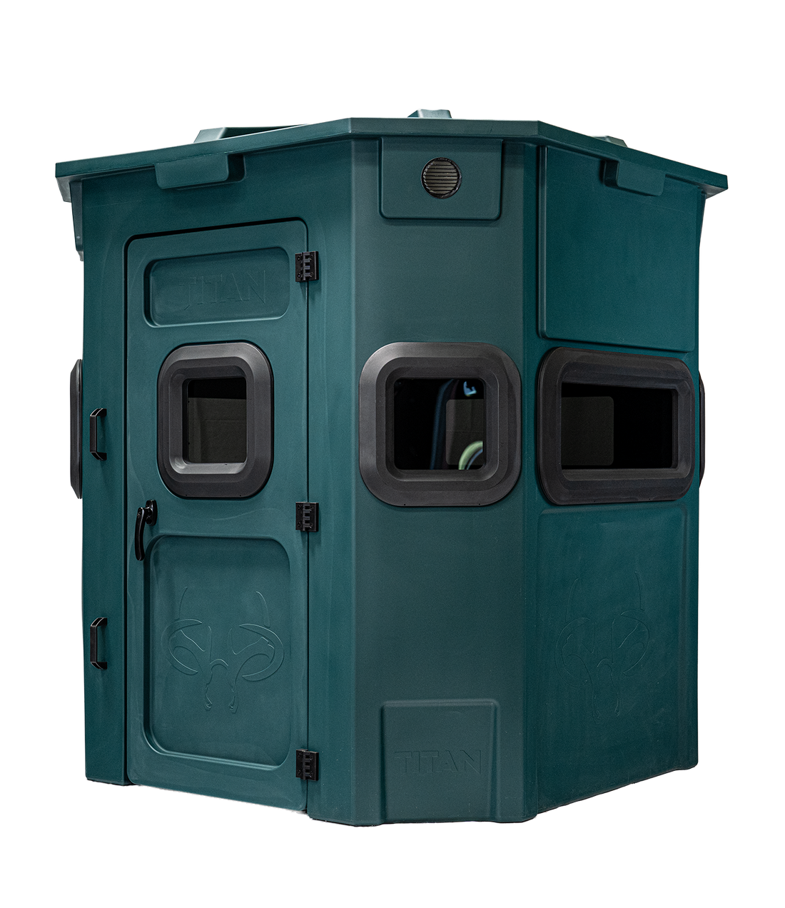 Titan Pro Rifle Blind in forest green, front view, ground level