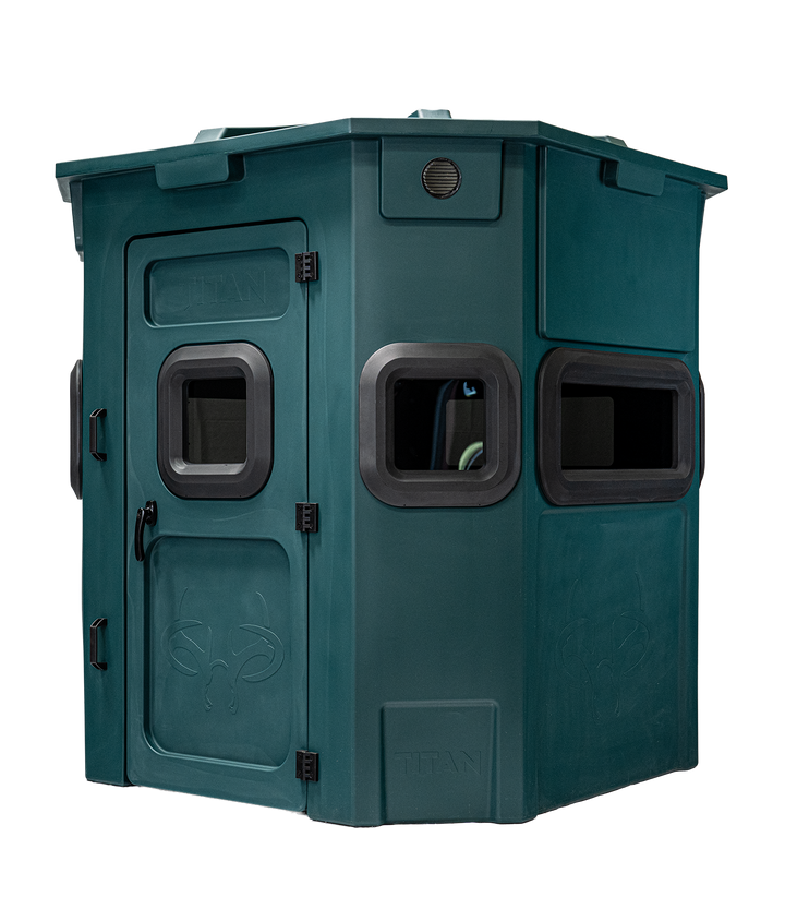 Titan Pro Rifle Blind in forest green, front view, ground level