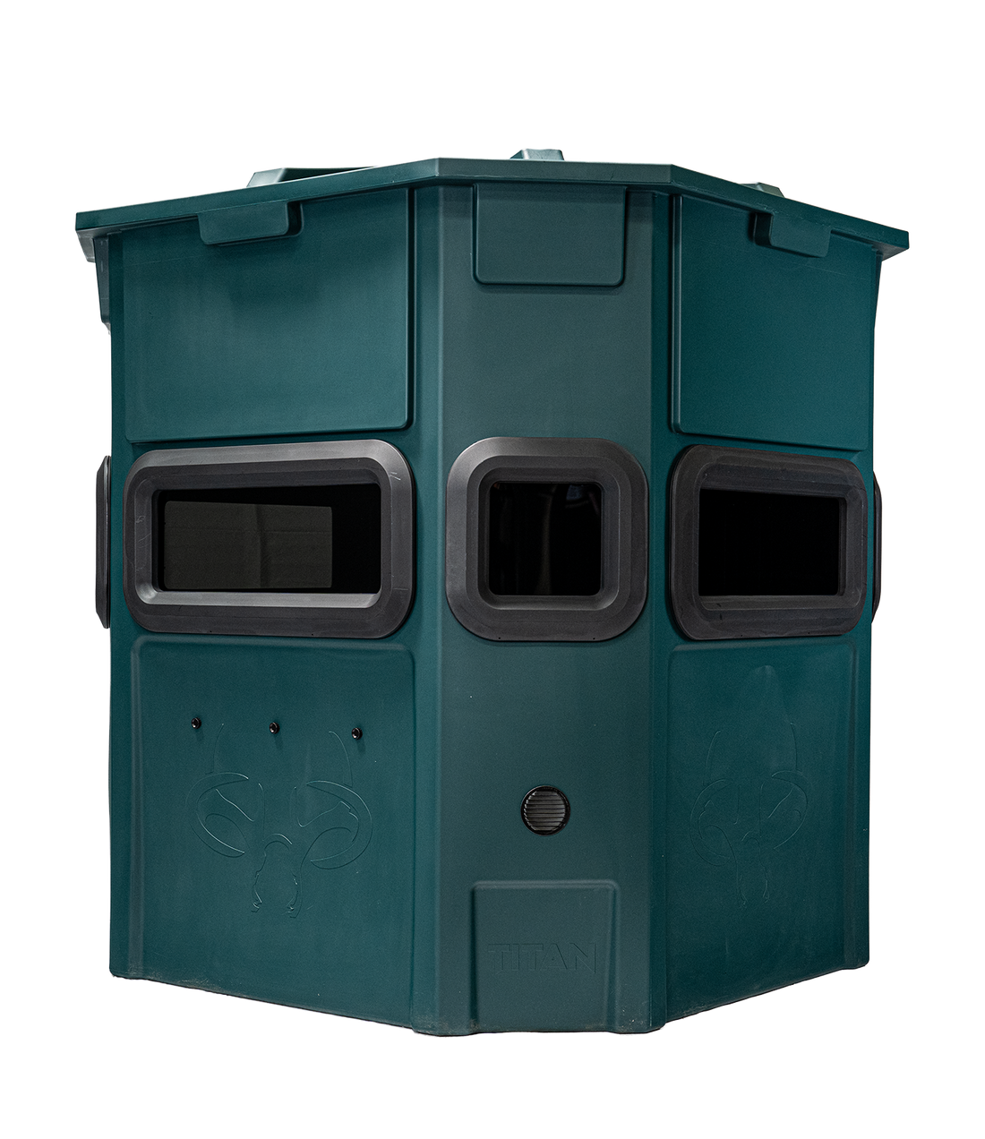 Titan Pro Rifle Blind in forest green, rear view, ground level
