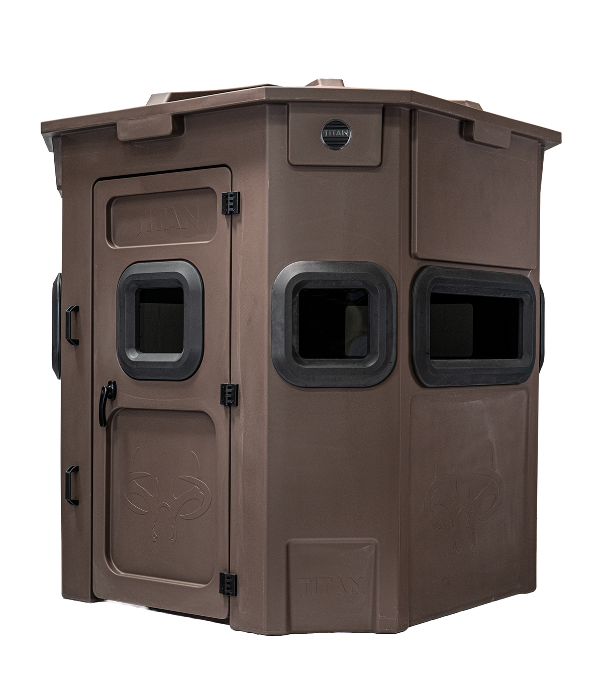 Three quarter angle of a titan hunting pro-rifle blind with the door visible.